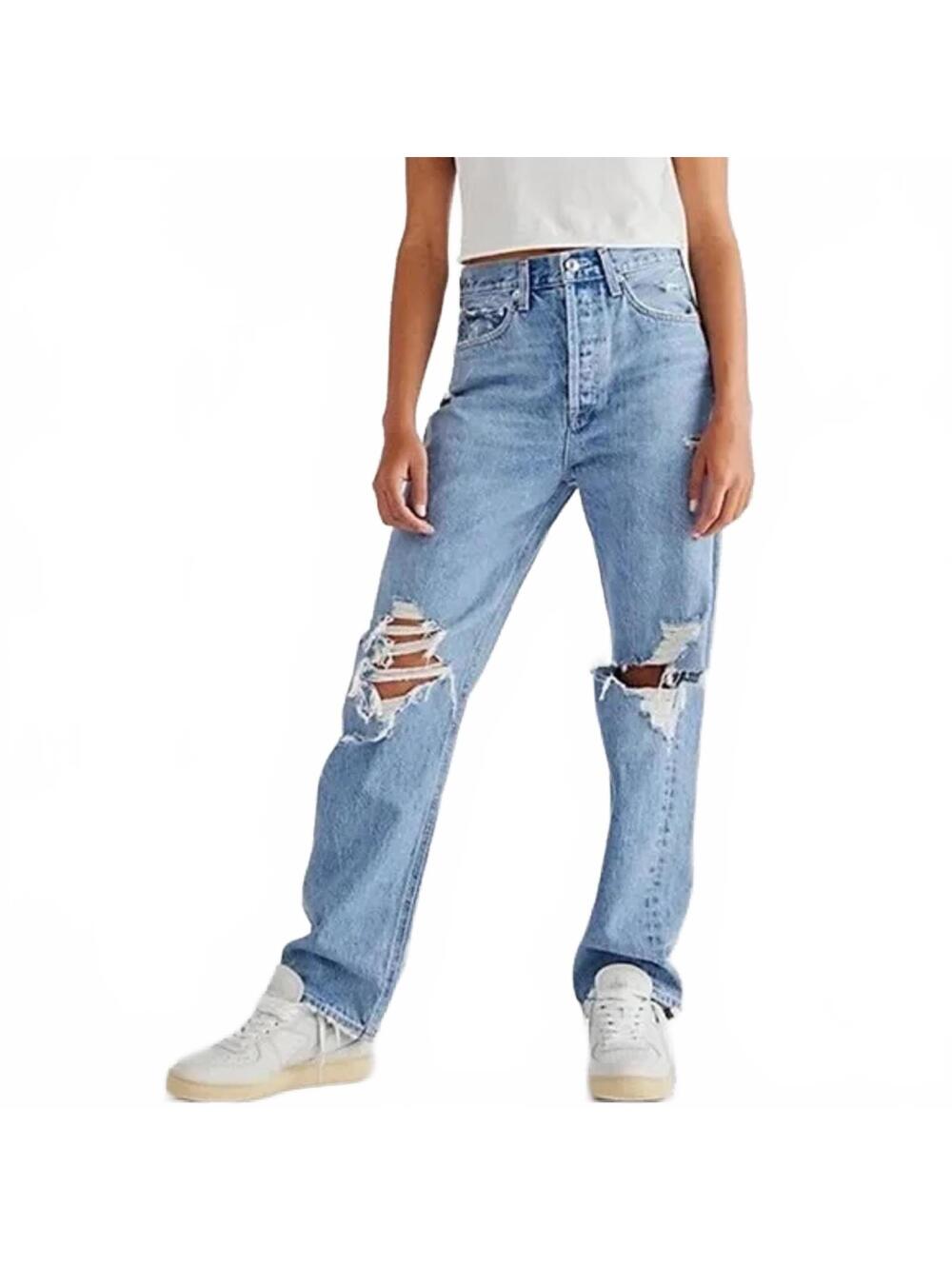 Agolde 90's Mid Rise Loose Fit Jeans Fall Out Women's 31 Light Wash Distressed